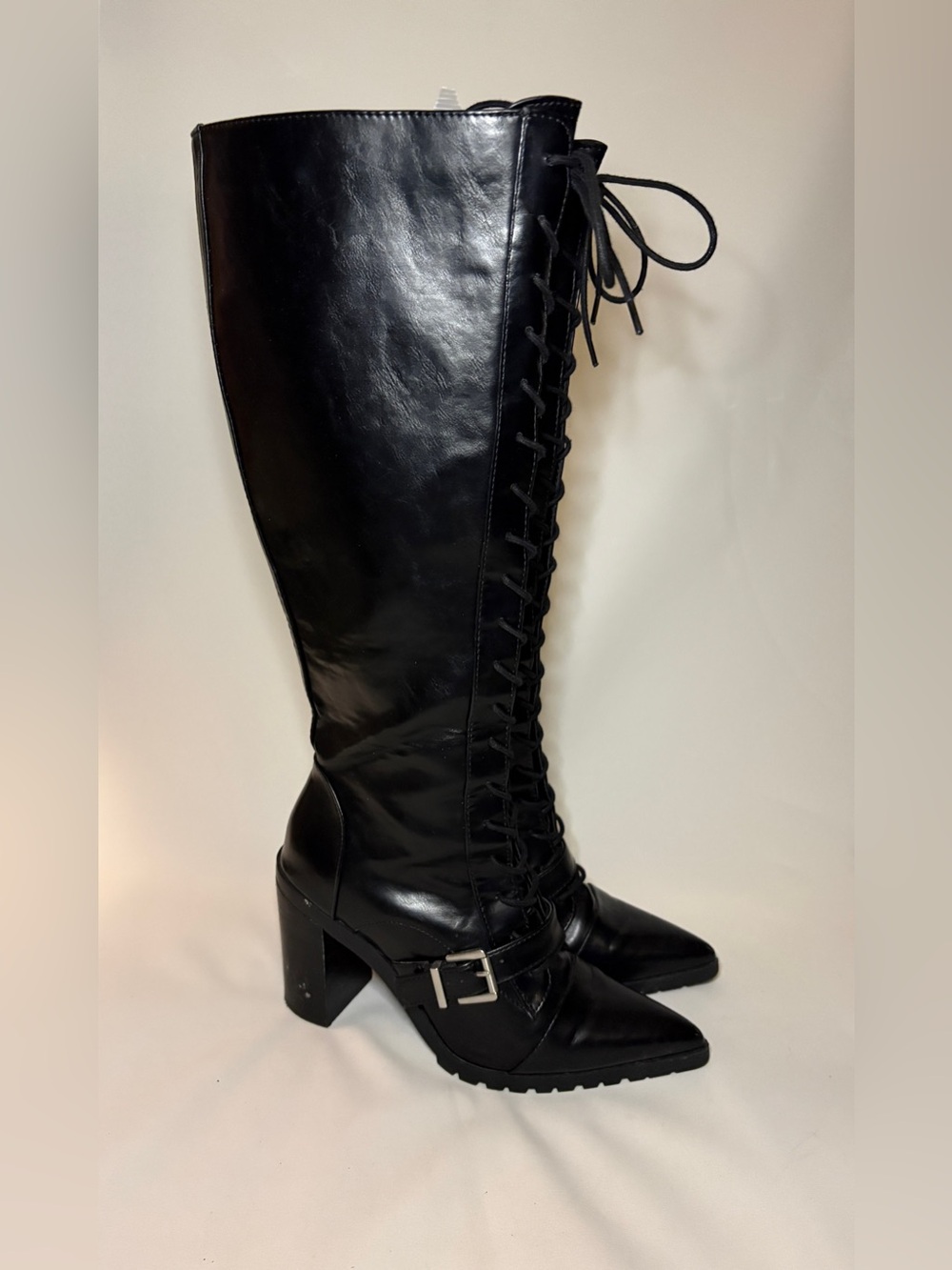 Charles by Charles‎ David "Dysfunctional" Black Lace-Up Knee High Boots Size 7.5